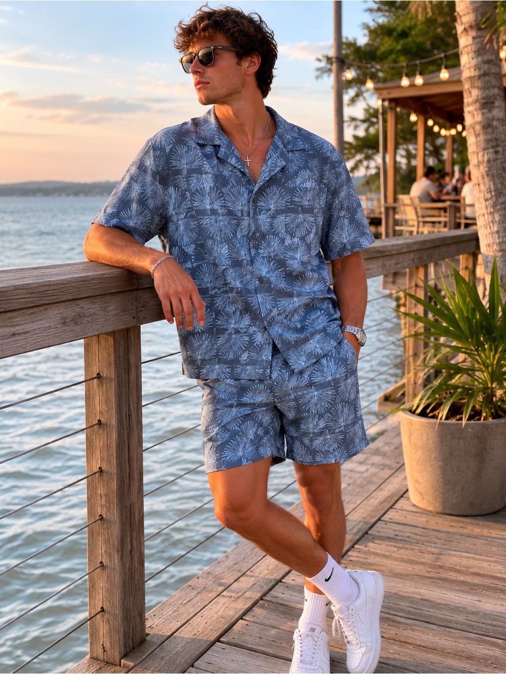 Men's Printed Resort Shirt - All In Motion™ Blue, Size Large